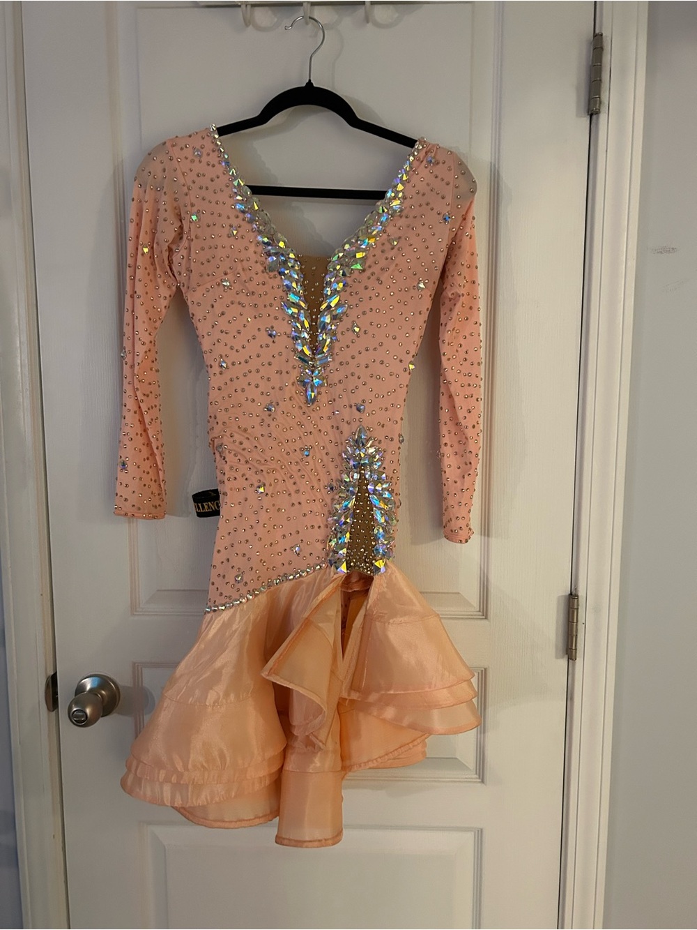 Girls Peach Crystal-Embellished Latin Dance Dress